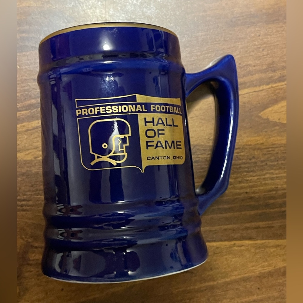 Vintage NFL Pro Football Hall of Fame Blue & Gold Ceramic Stein - WC Bunting Co